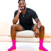 Hot Pink Solid Crew Socks